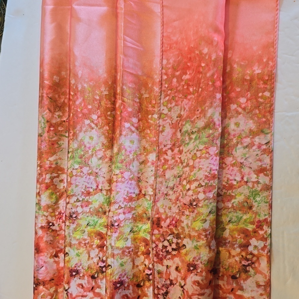 Womens Silk Vibrant Floral Salmon Coral Orange Luxury Silk Wrap Scarf LARGE